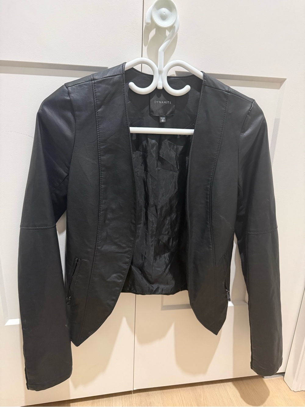 Dynamite Women's Black Leather Open-Front Jacket